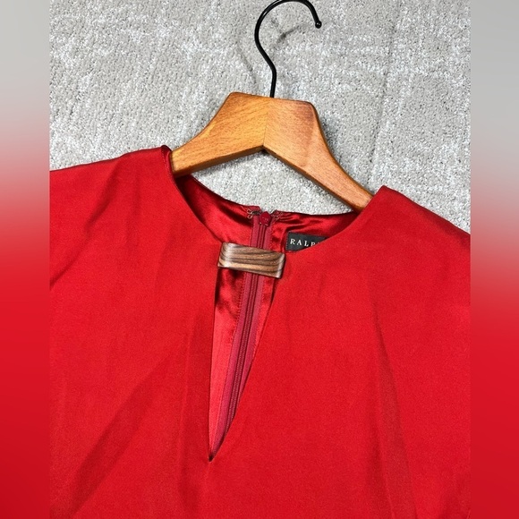 Vintage Ralph Lauren Black Label 100% Silk Red Shift Cocktail Dress Size 10 - Picture 9 of 14